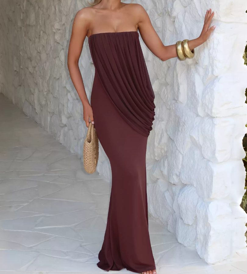 Glam Strapless Prom Dress Draped Mermaid Evening Dress C9330