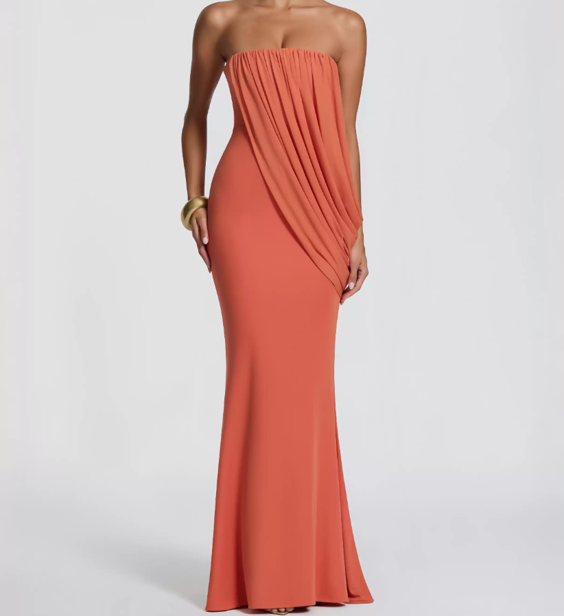 Glam Strapless Prom Dress Draped Mermaid Evening Dress C9330
