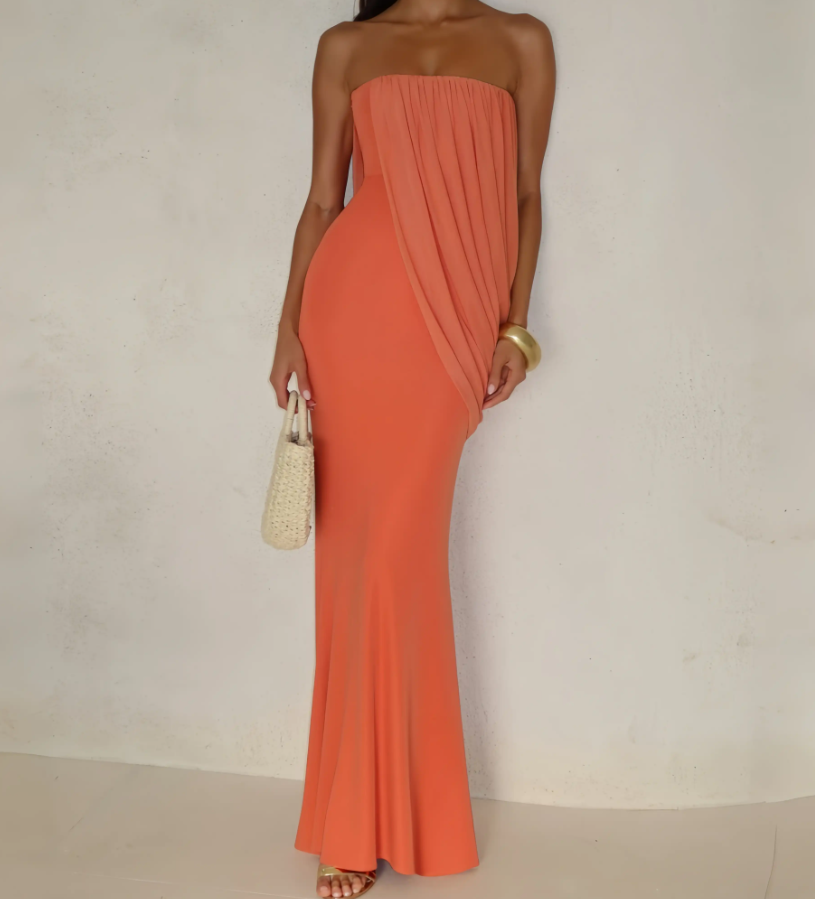 Glam Strapless Prom Dress Draped Mermaid Evening Dress C9330