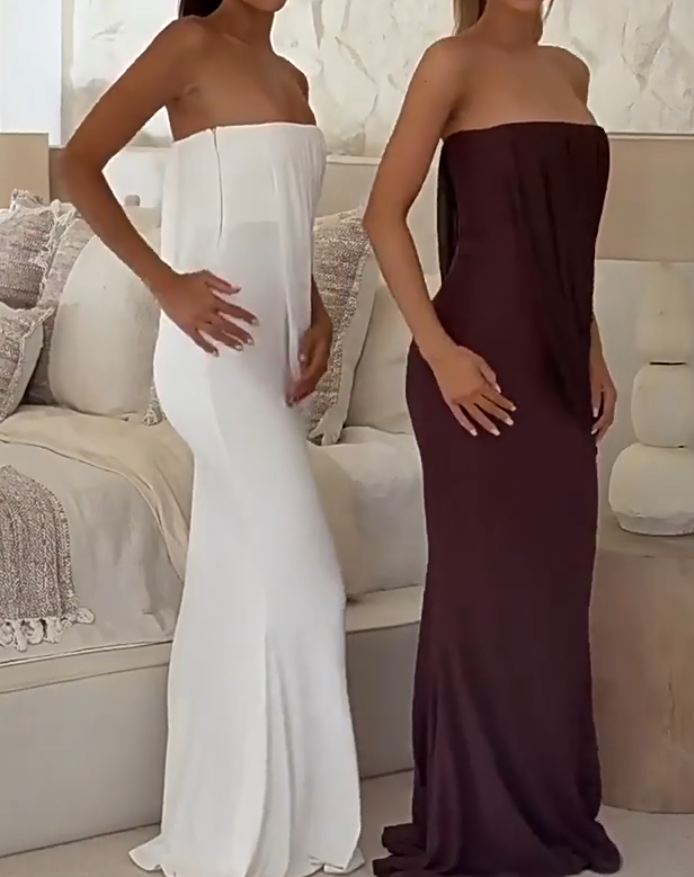 Glam Strapless Prom Dress Draped Mermaid Evening Dress C9330