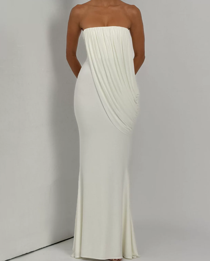 Glam Strapless Prom Dress Draped Mermaid Evening Dress C9330