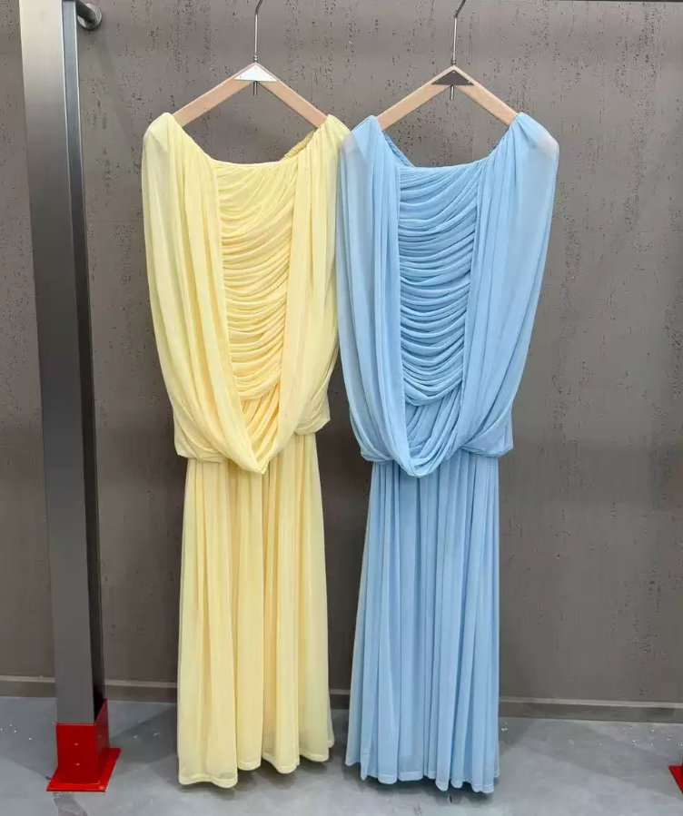 Attractive Off-Shoulder Prom Dress Draped Chiffon A-Line Evening Dress C9335