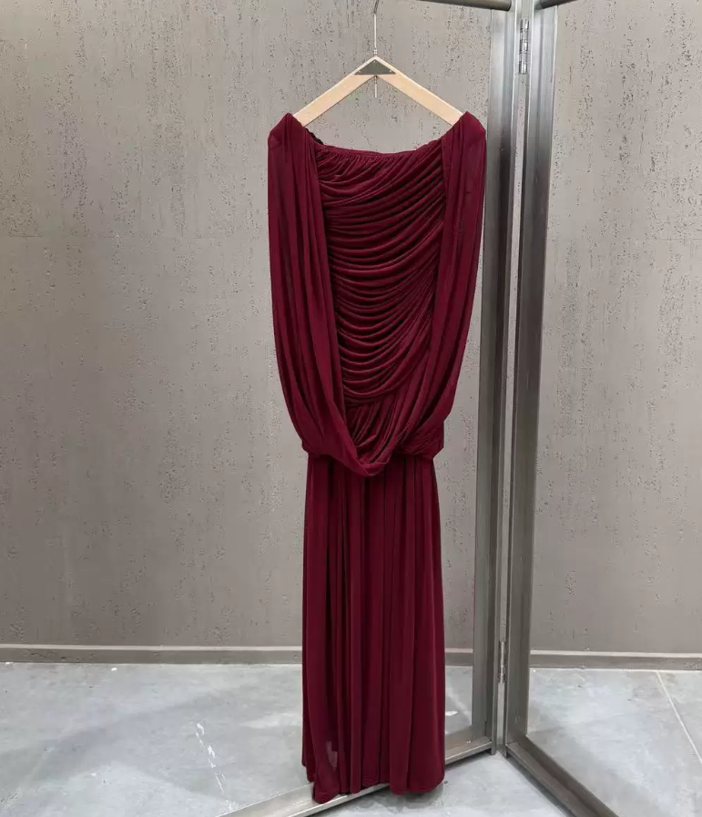 Attractive Off-Shoulder Prom Dress Draped Chiffon A-Line Evening Dress C9335