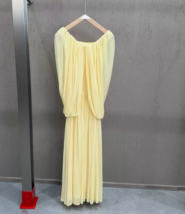 Attractive Off-Shoulder Prom Dress Draped Chiffon A-Line Evening Dress C9335
