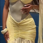 Sleek Off-Shoulder Yellow Prom Dress Chiffon Slit A-Line Evening Dress C9336