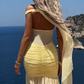 Sleek Off-Shoulder Yellow Prom Dress Chiffon Slit A-Line Evening Dress C9336