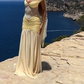 Sleek Off-Shoulder Yellow Prom Dress Chiffon Slit A-Line Evening Dress C9336