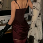 Elegant Spaghetti Straps Homecoming Dress Satin Sheath Party Dress C9337