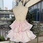 Sweet Spaghetti Straps Pink Homecoming Dress Floral Tiered A-Line Party Dress C9339