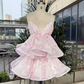 Sweet Spaghetti Straps Pink Homecoming Dress Floral Tiered A-Line Party Dress C9339