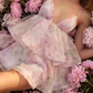 Sweet Spaghetti Straps Pink Homecoming Dress Floral Tiered A-Line Party Dress C9339