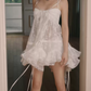 Chic Spaghetti Straps White Homecoming Dress Ruffles Lace A-Line Party Dress C9340