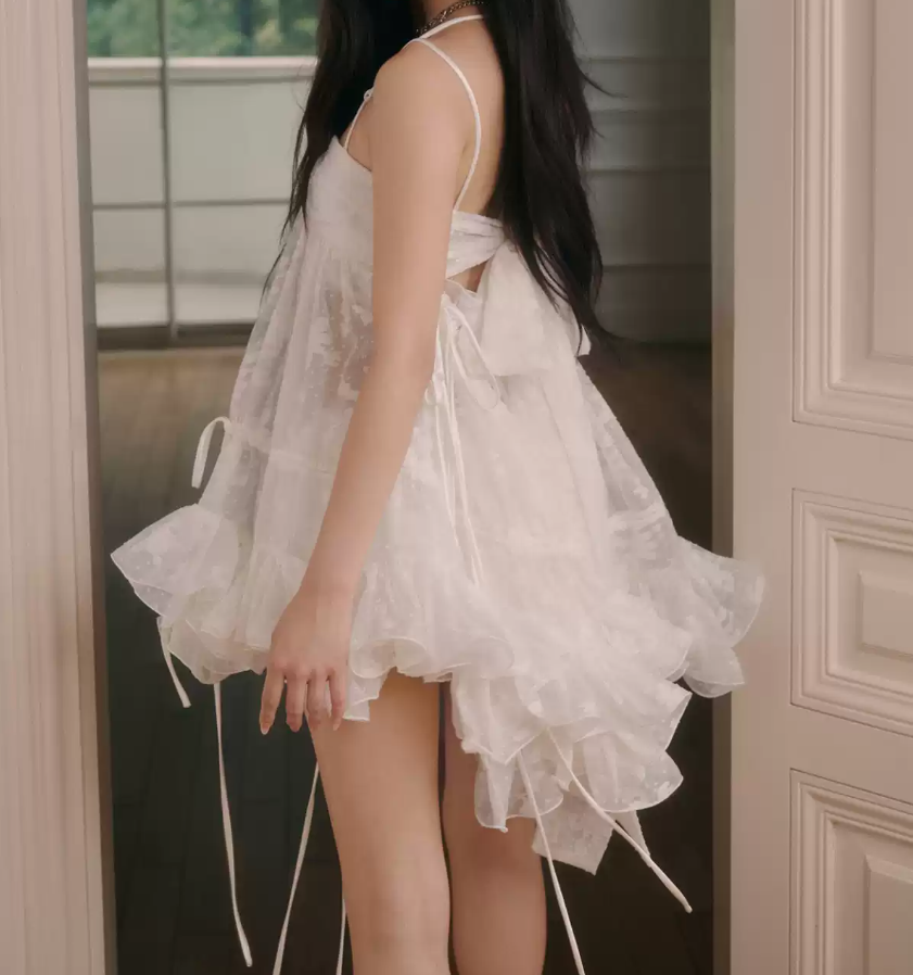 Chic Spaghetti Straps White Homecoming Dress Ruffles Lace A-Line Party Dress C9340