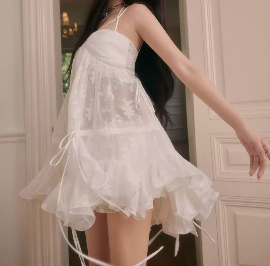 Chic Spaghetti Straps White Homecoming Dress Ruffles Lace A-Line Party Dress C9340