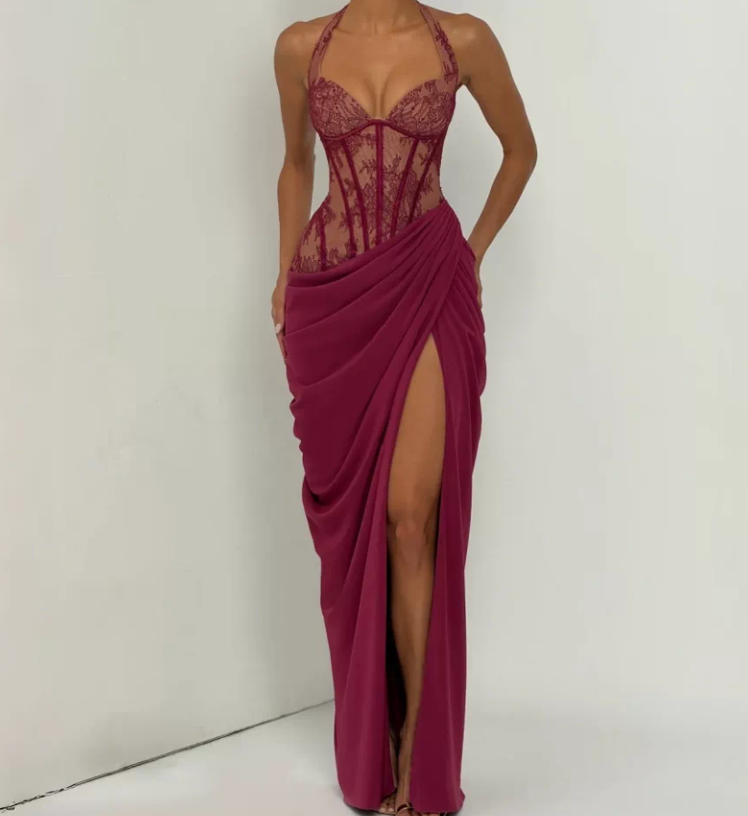 Robe de bal de princesse bustier à volants en satin long, robe de soirée C8117