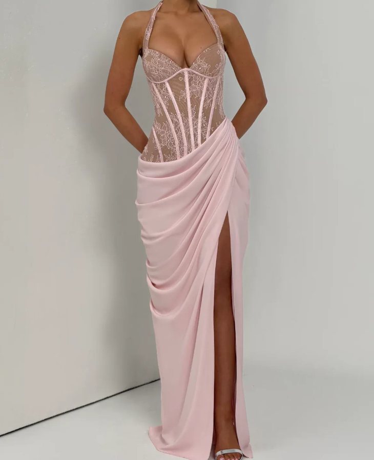 Robe de bal de princesse bustier à volants en satin long, robe de soirée C8117