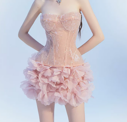 Mini robe de soirée en satin, sans bretelles, sans manches, ligne a, simple, C899