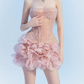 Mini robe de soirée en satin, sans bretelles, sans manches, ligne a, simple, C899