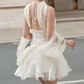Mini robe de soirée en satin, sans bretelles, sans manches, ligne a, simple, C899