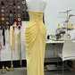 Robe de bal de princesse bustier à volants en satin long, robe de soirée C8117
