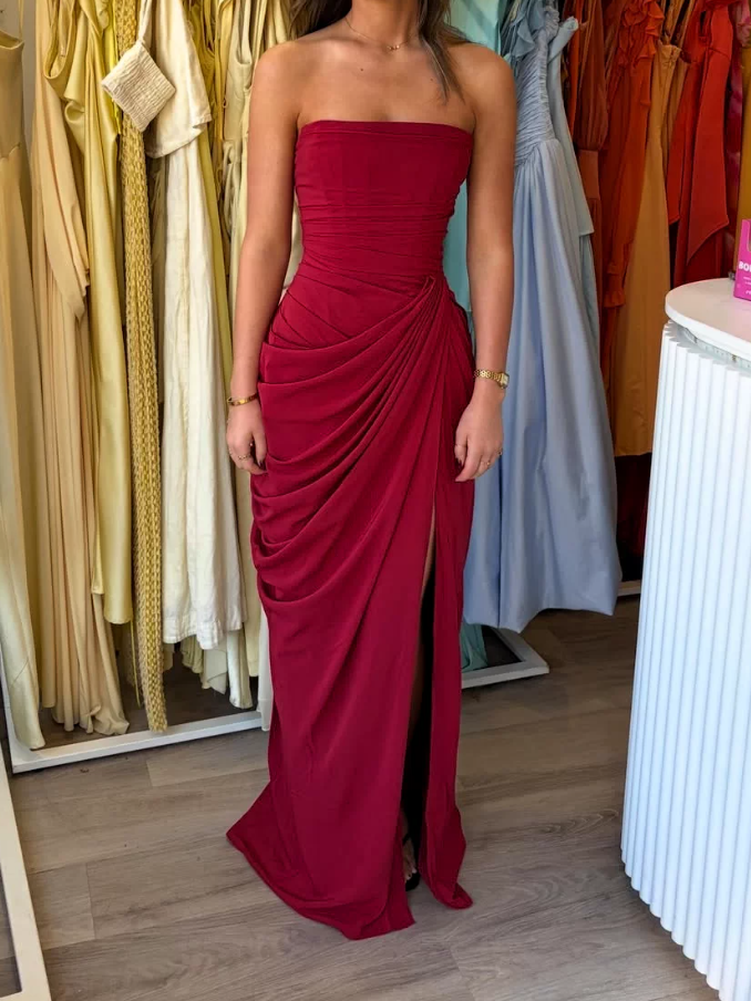 Robe de bal de princesse bustier à volants en satin long, robe de soirée C8117