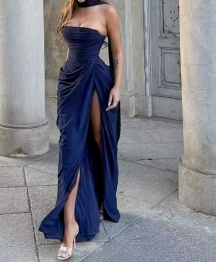 Robe de bal de princesse bustier à volants en satin long, robe de soirée C8117
