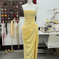 Robe de bal de princesse bustier à volants en satin long, robe de soirée C8117