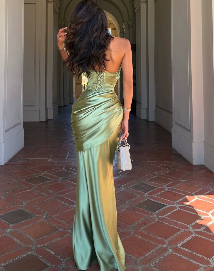 Robe de bal de princesse bustier à volants en satin long, robe de soirée C8117