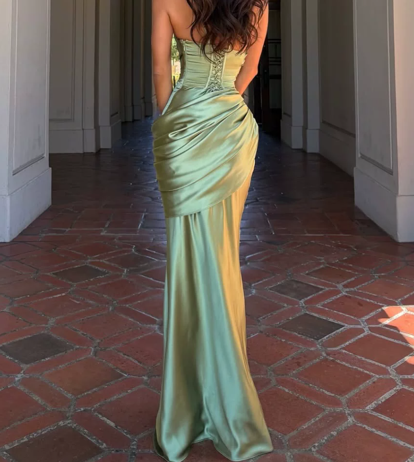 Robe de bal de princesse bustier à volants en satin long, robe de soirée C8117