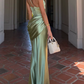 Robe de bal de princesse bustier à volants en satin long, robe de soirée C8117