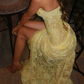 Glam Strapless Yellow Prom Dress Lace Sequins Mermaid Evening Dress C9348