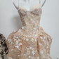 Sweet Spaghetti Straps Sequins Homecoming Dress Floral A-Line Party Dress C9350