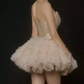 Ornate Strapless Beige Homecoming Dress Sequins Tulle A-Line Party Dress C9352