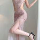Robe de bal de princesse bustier à volants en satin long, robe de soirée C8117