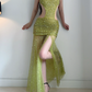 Robe de bal de princesse bustier à volants en satin long, robe de soirée C8117