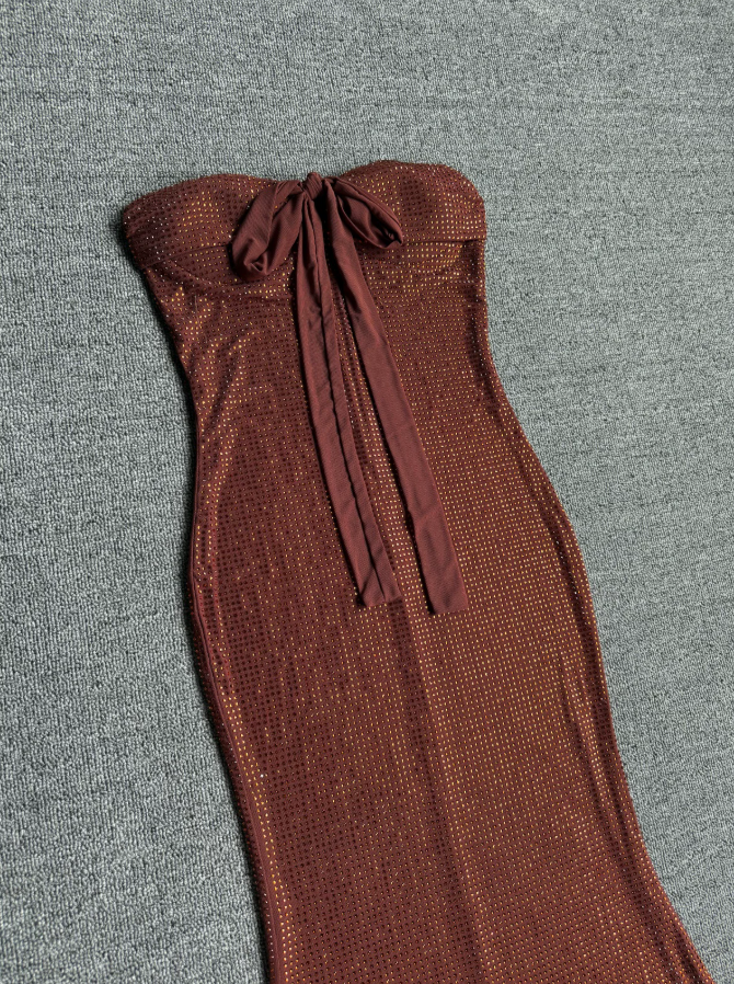 Shiny Halter Neck Brown Prom Dress Sequins Mermaid Evening Dress C9355