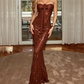 Shiny Halter Neck Brown Prom Dress Sequins Mermaid Evening Dress C9355