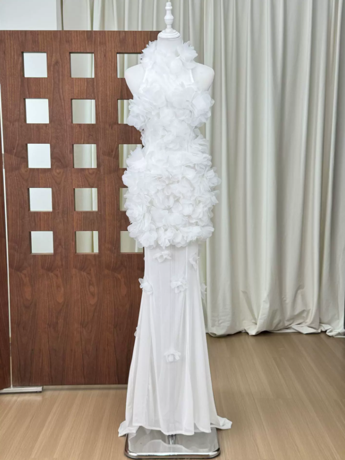 Robe de bal de princesse bustier à volants en satin long, robe de soirée C8117