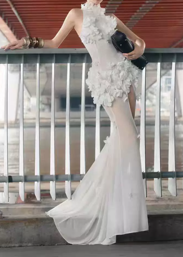Robe de bal de princesse bustier à volants en satin long, robe de soirée C8117