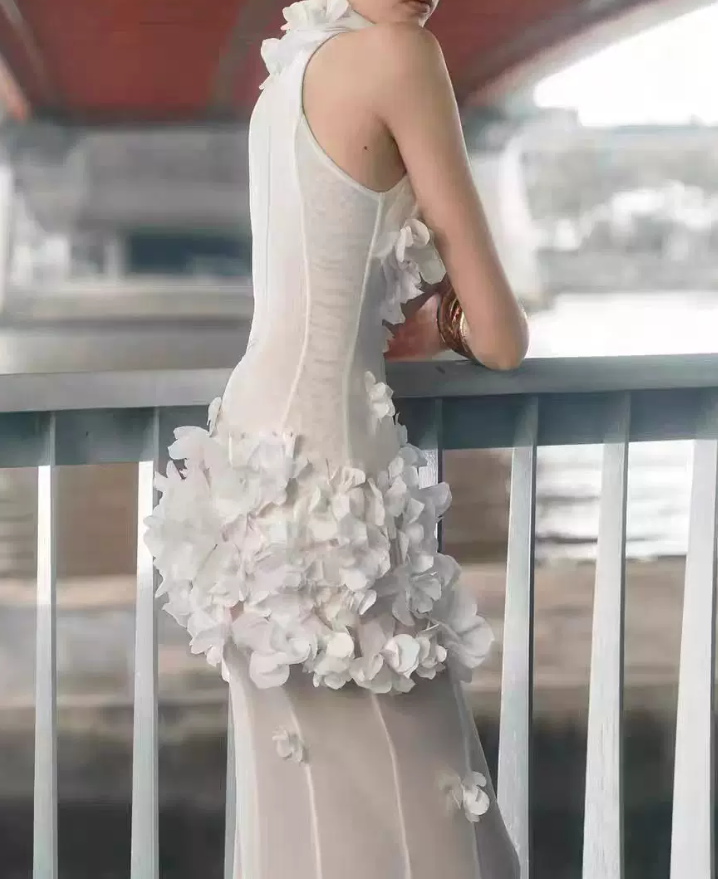 Robe de bal de princesse bustier à volants en satin long, robe de soirée C8117