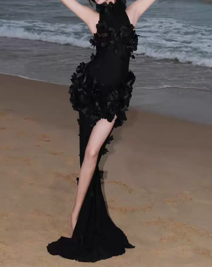 Robe de bal de princesse bustier à volants en satin long, robe de soirée C8117