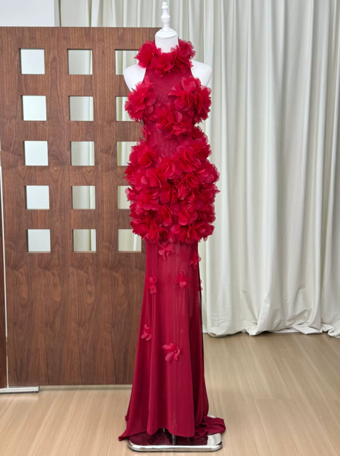 Robe de bal de princesse bustier à volants en satin long, robe de soirée C8117