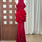 Robe de bal de princesse bustier à volants en satin long, robe de soirée C8117