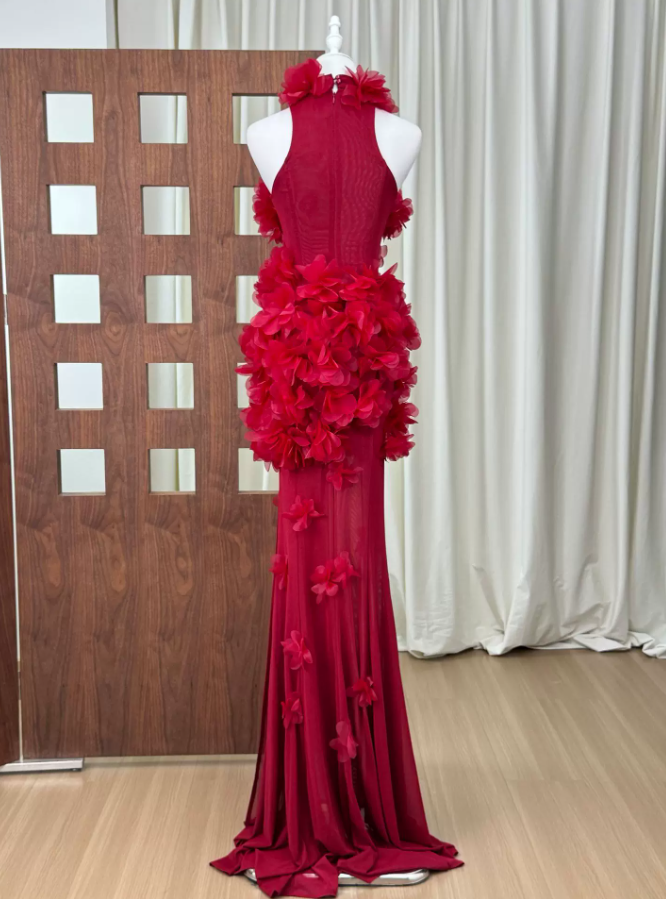 Robe de bal de princesse bustier à volants en satin long, robe de soirée C8117