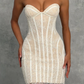 Mini robe de soirée en satin, sans bretelles, sans manches, ligne a, simple, C899