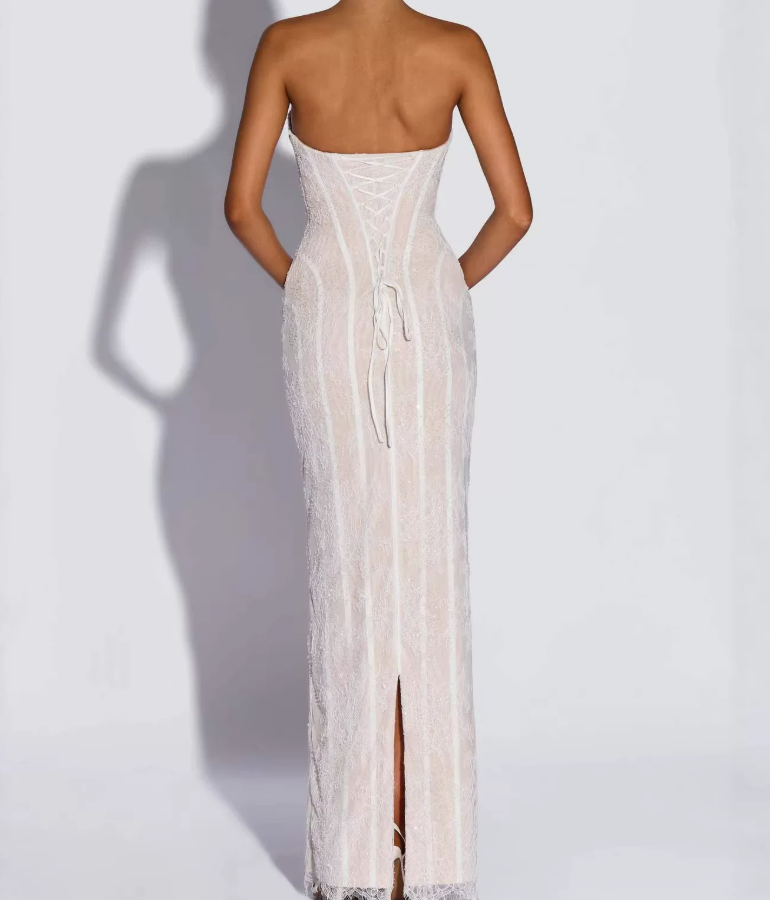 Elegant Strapless Prom Dress Lace Mermaid Evening Dress C9358