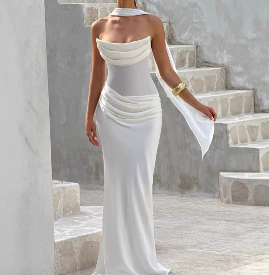 Superbe robe de mariée sirène bustier en satin et tulle, longue et en dentelle, C4563