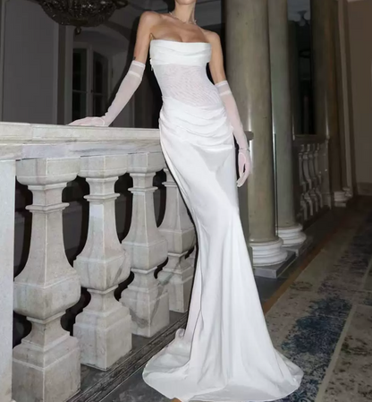 Superbe robe de mariée sirène bustier en satin et tulle, longue et en dentelle, C4563