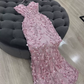 Robe de bal de princesse bustier à volants en satin long, robe de soirée C8117