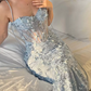 Robe de bal de princesse bustier à volants en satin long, robe de soirée C8117